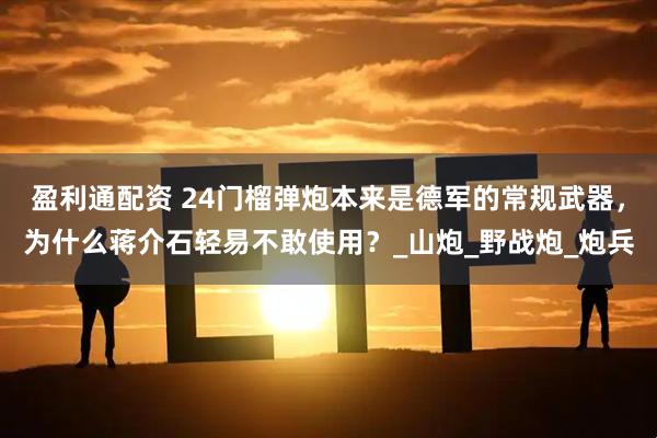 盈利通配资 24门榴弹炮本来是德军的常规武器，为什么蒋介石轻易不敢使用？_山炮_野战炮_炮兵